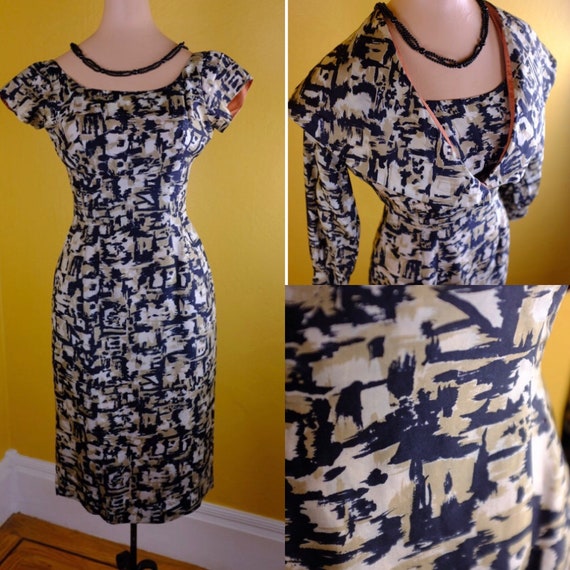1950s Silk Print Dress Suit - xs - image 1