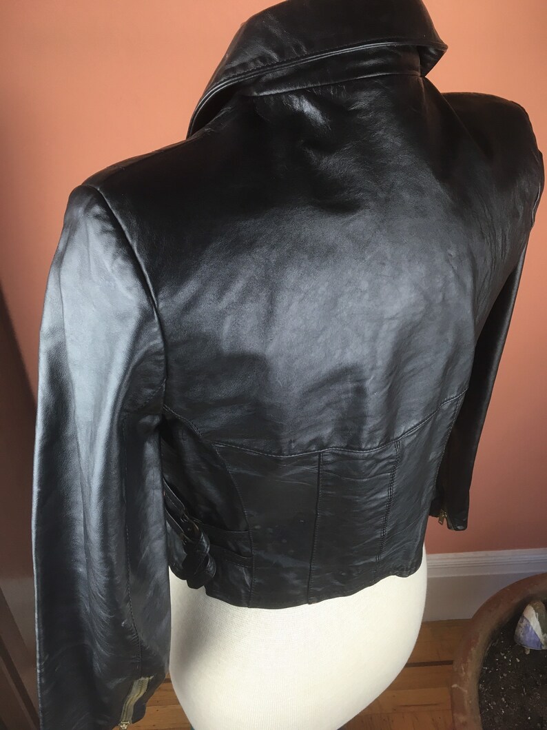 1980s Womens Black Cropped Leather Jacket image 4