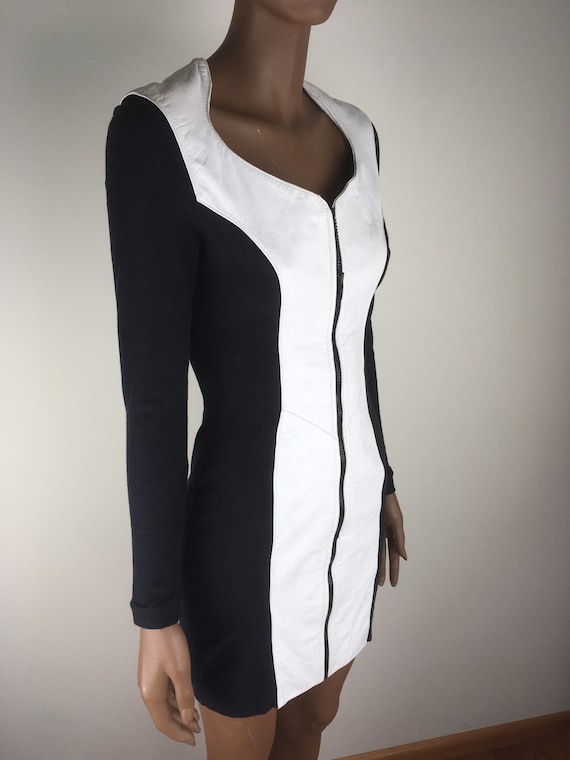 1980s Wilson’s Black and White Bodycon Leather an… - image 2