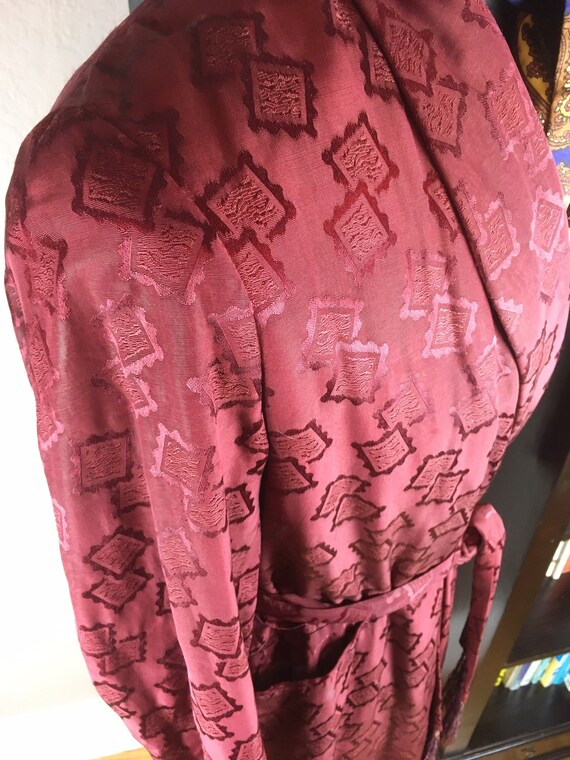 Magnificent 1940s Burgundy Smoking Robe with Orig… - image 5