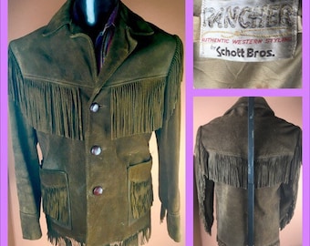 Schott Western Red Suede Leather Fringe Jacket Coat Womens