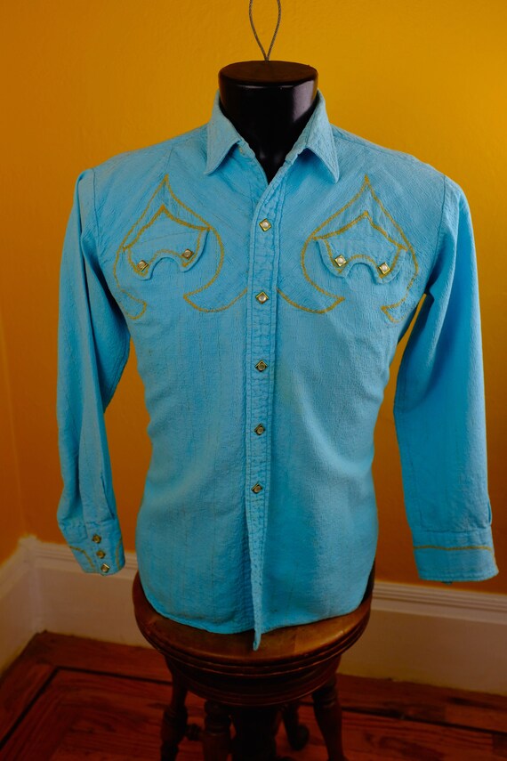 1950s Aqua Cotton Levis Shirt - Size Large