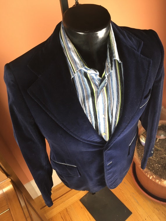 1970s Dark Blue Velvet Cortefiel Sportcoat - image 5