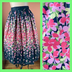 Charming 1950s / 1960s Floral Print Cotton Skirt - XS