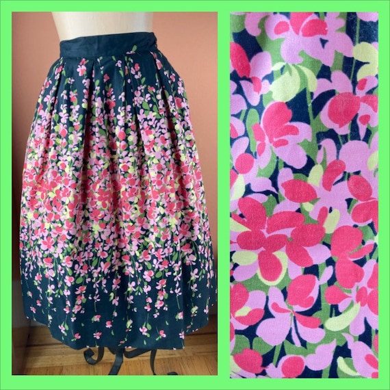 Charming 1950s / 1960s Floral Print Cotton Skirt … - image 1