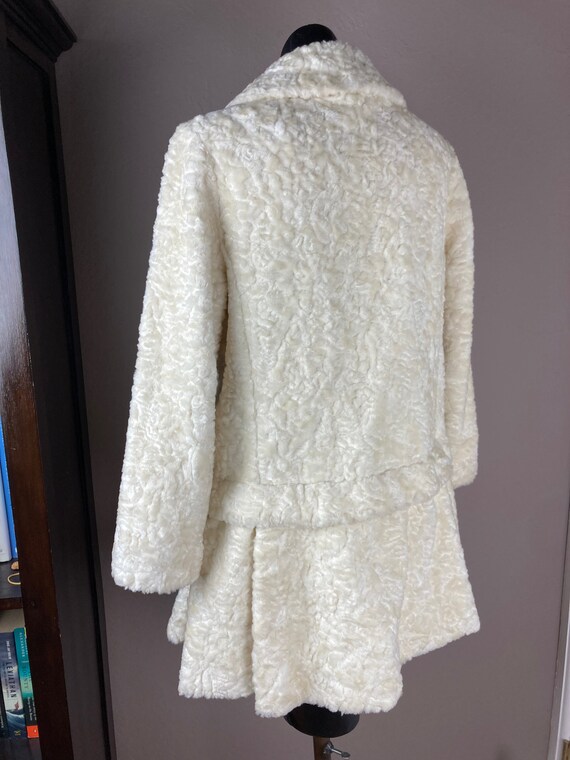 1960s Mod Cream Faux Fur Coat with Sparkling Rhinesto… - Gem