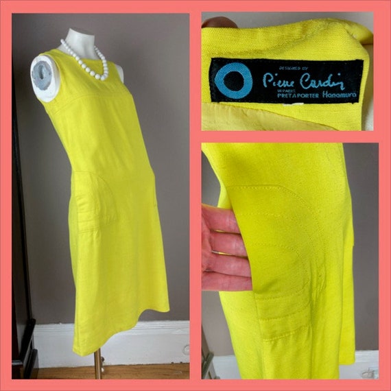 1960s Pierre Cardin Prêt a Porter Yellow Mod Space Age Dress