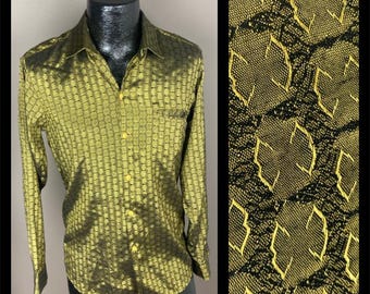 1960s Rayon Gabardine Shirt: Light Blue Atomic Embroidery, Men's