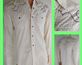 1960s Pink Plaid Cotton Western Shirt Size S