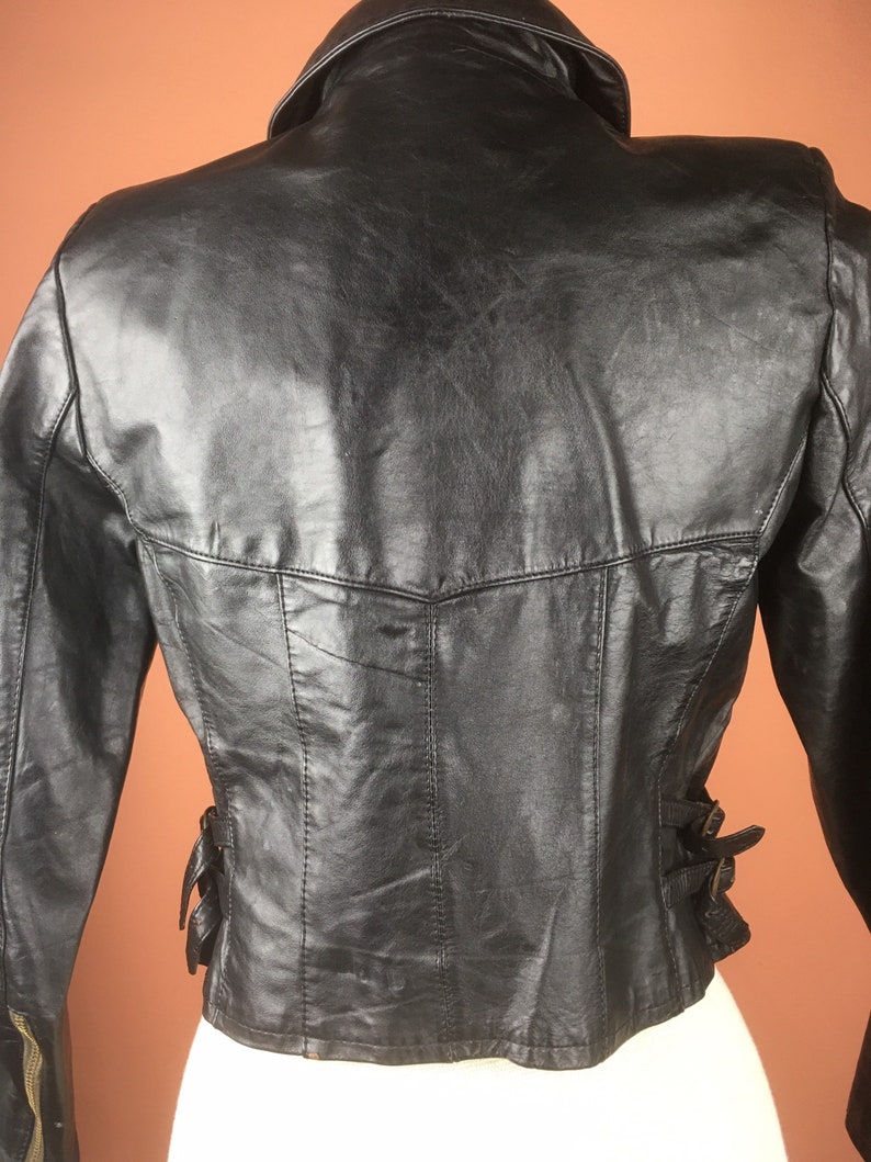 1980s Womens Black Cropped Leather Jacket image 5