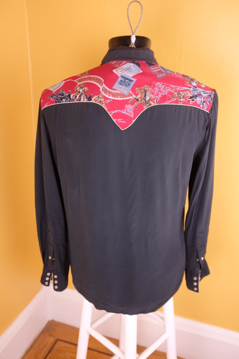 1950s / 1960s Rayon Shirt Jesse James Themed Western Shirt image 3