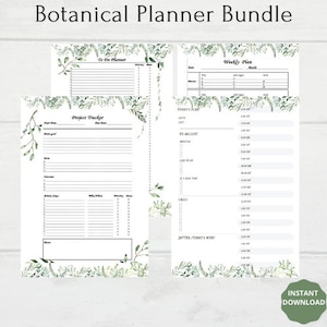 Planner Bundle, Printable Planner Bundle ,Daily, Weekly, Project and to do list planner printable,Botanical Floral planner bundle 4 planners