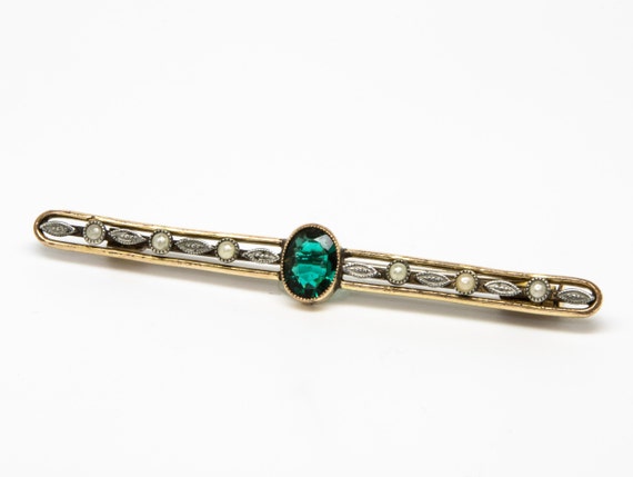 Pearl & Green Gemstone Brooch