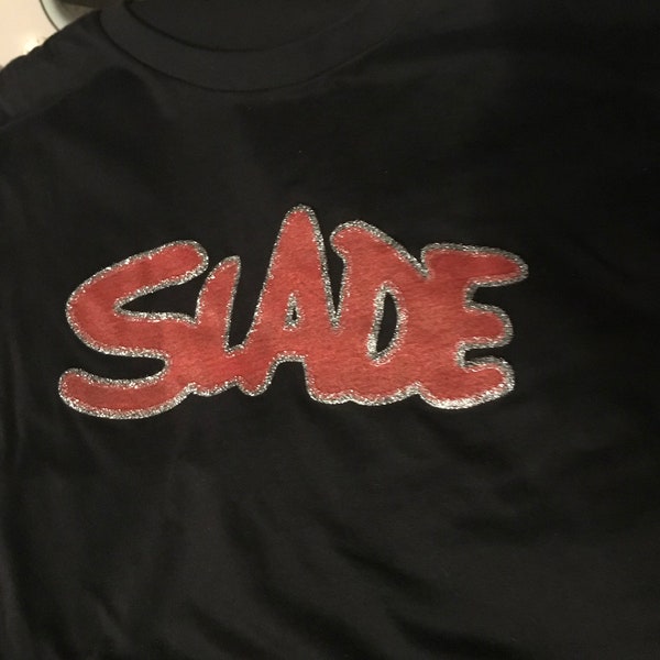 Slade T-shirt. Glam Rock Tee with red ink outlined with silver glitter,