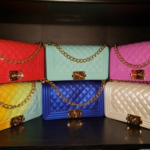 Jelly Purses and Bags, Crossbody bags, Multi-color Bags, Rainbow bags.