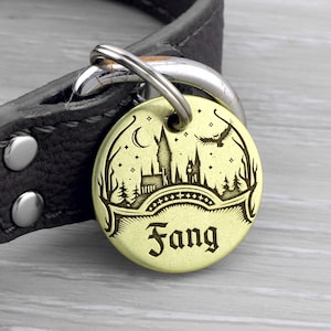 Personalized Pet Tag - Wizard's Magic Castle - Custom Dog Cat Identification Tags - Round - Made in the USA