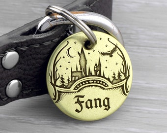 Personalized Pet Tag - Wizard's Magic Castle - Custom Dog Cat Identification Tags - Round - Made in the USA