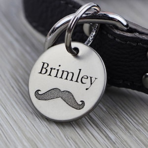 Mustache Pet Tag - Fun Novelty Dog & Cat ID - Custom Engraved - Available in Nickel, Brass, or Copper