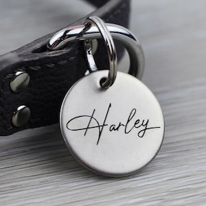 Personalized Pet Tag - Plain Name / Signature Script - Custom Dog Cat Identification Tags - Round - Made in the USA