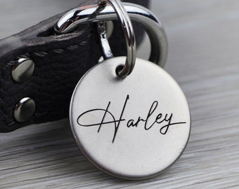 Personalized Round Pet ID Tag – Custom Dog Cat Nameplate – USA Made Metal Engraving