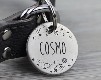Personalized Pet Tag - Space / Planets - Custom Dog Cat Identification Tags - Round - Made in the USA