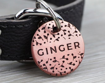 Personalized Floral Pet Tag – Custom Dog Cat ID Round Tag – USA Made