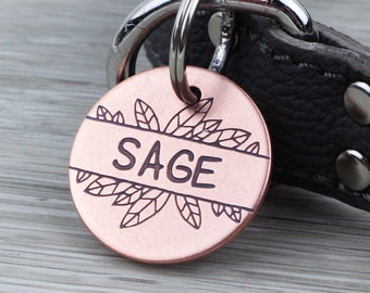 Personalized Pet Tag - Feathers - Custom Dog Cat Identification Tags - Round - Made in the USA