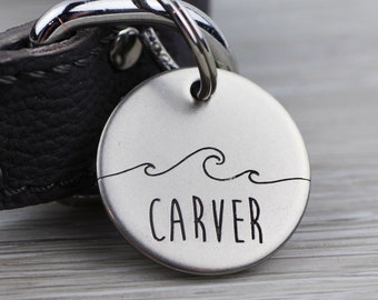 Personalized Pet Tag – Beach Waves Design, Custom Dog Cat ID – USA Made