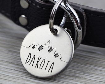 Personalized Pet Tag - Forest Silhouette - Custom Dog Cat Identification Tags - Round - Made in the USA