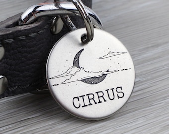 Crescent Moon Pet Tag - Custom Engraved Dog Cat ID, Made in USA