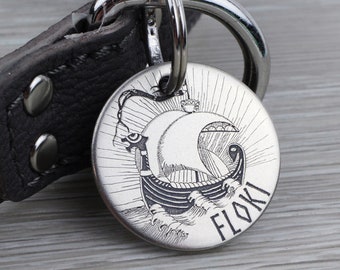 Personalized Pet Tag - Viking Ship - Custom Dog Cat Identification Tags - Round - Made in the USA