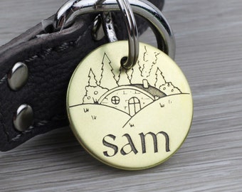 Personalized Pet Tag - Halfling Shire House - Custom Dog Cat Identification Tags - Round - Made in the USA