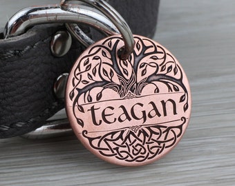 Personalized Pet Tag - Celtic Tree of Life - Custom Dog Cat Identification Tags - Round - Made in the USA