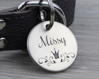 Personalized Pet Tag - Princess Crown - Custom Dog Cat Identification Tags - Round - Made in the USA