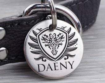 Royal Dragon Crest Pet Tag – Custom Engraved Dog Cat ID, USA Made