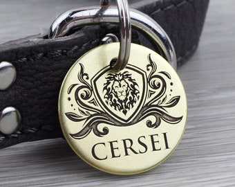 Personalized Lion Crest Pet ID Tag – Custom Dog Cat Identification Round Tag