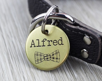 Personalized Pet Tag - Bow Tie - Custom Dog Cat Identification Tags - Round - Made in the USA