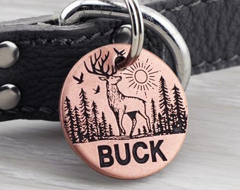 Custom Pet ID Tag – Deer Forest Engraved Identification Disc