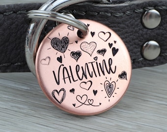 Personalized Pet ID Tag – Valentine Hearts Doodle Design, USA Made