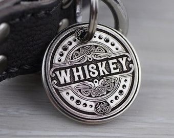 Personalized Pet Tag - Vintage Liquor Label - Whiskey, Gin, Tequilla, etc - Custom Dog Cat Identification Tags - Round - Made in the USA