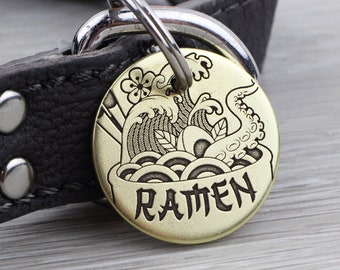 Personalized Pet Tag - Ramen Noodle Bowl - Custom Dog Cat Identification Tags - Round - Made in the USA
