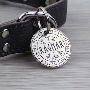 Personalized Pet Tag Vegvisir / Viking Compass and Runes Custom Dog Cat Identification Tags Round Made in the USA image 1