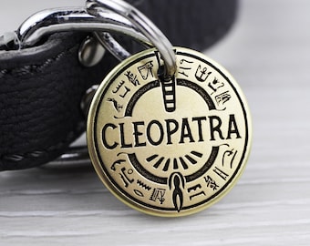 Personalized Pet Tag - Egyptian hieroglyphics - Custom Dog Cat Identification Tags - Round - Made in the USA