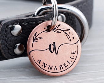 Personalized Pet Tag - Feminine Monogram - Custom Dog Cat Identification Tags - Round - Made in the USA