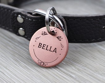 Personalized Pet Tag - Pretty/Feminine Frame - Custom Dog Cat Identification Tags - Round - Made in the USA