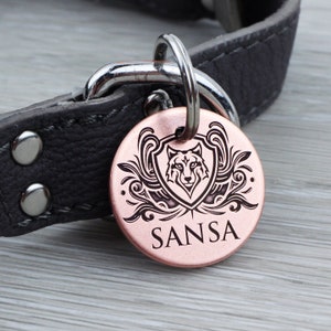 Personalized Pet Tag - Royal Wolf Crest - Custom Dog Cat Identification Tags - Round - Made in the USA