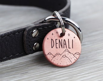 Personalized Pet Tag - Mountains / Night Sky - Custom Dog Cat Identification Tags - Round - Made in the USA