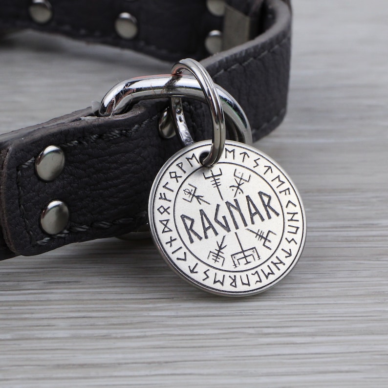 Personalized Pet Tag Vegvisir / Viking Compass and Runes Custom Dog Cat Identification Tags Round Made in the USA image 1