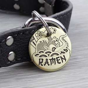 Personalized Pet Tag - Ramen Noodle Bowl - Custom Dog Cat Identification Tags - Round - Made in the USA