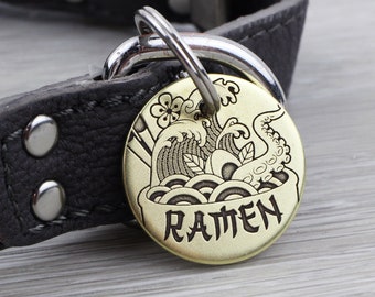 Personalized Pet Tag - Ramen Noodle Bowl - Custom Dog Cat Identification Tags - Round - Made in the USA